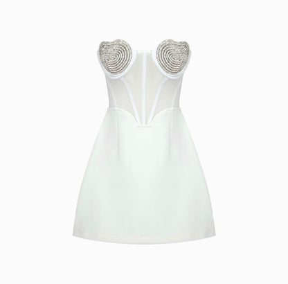 “HEARTS” MINI DRESS WHITE (pre-order)