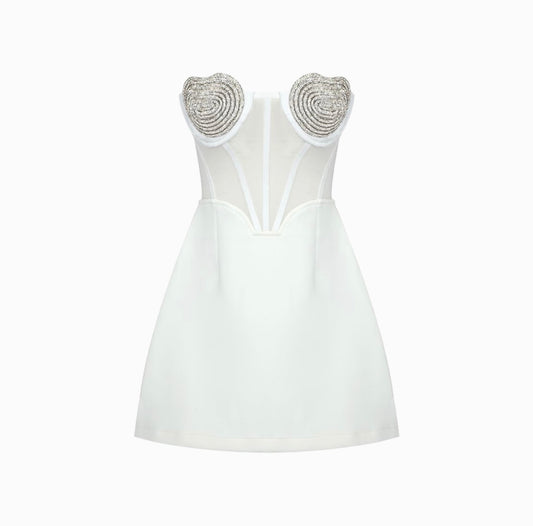 “HEARTS” MINI DRESS WHITE (pre-order)