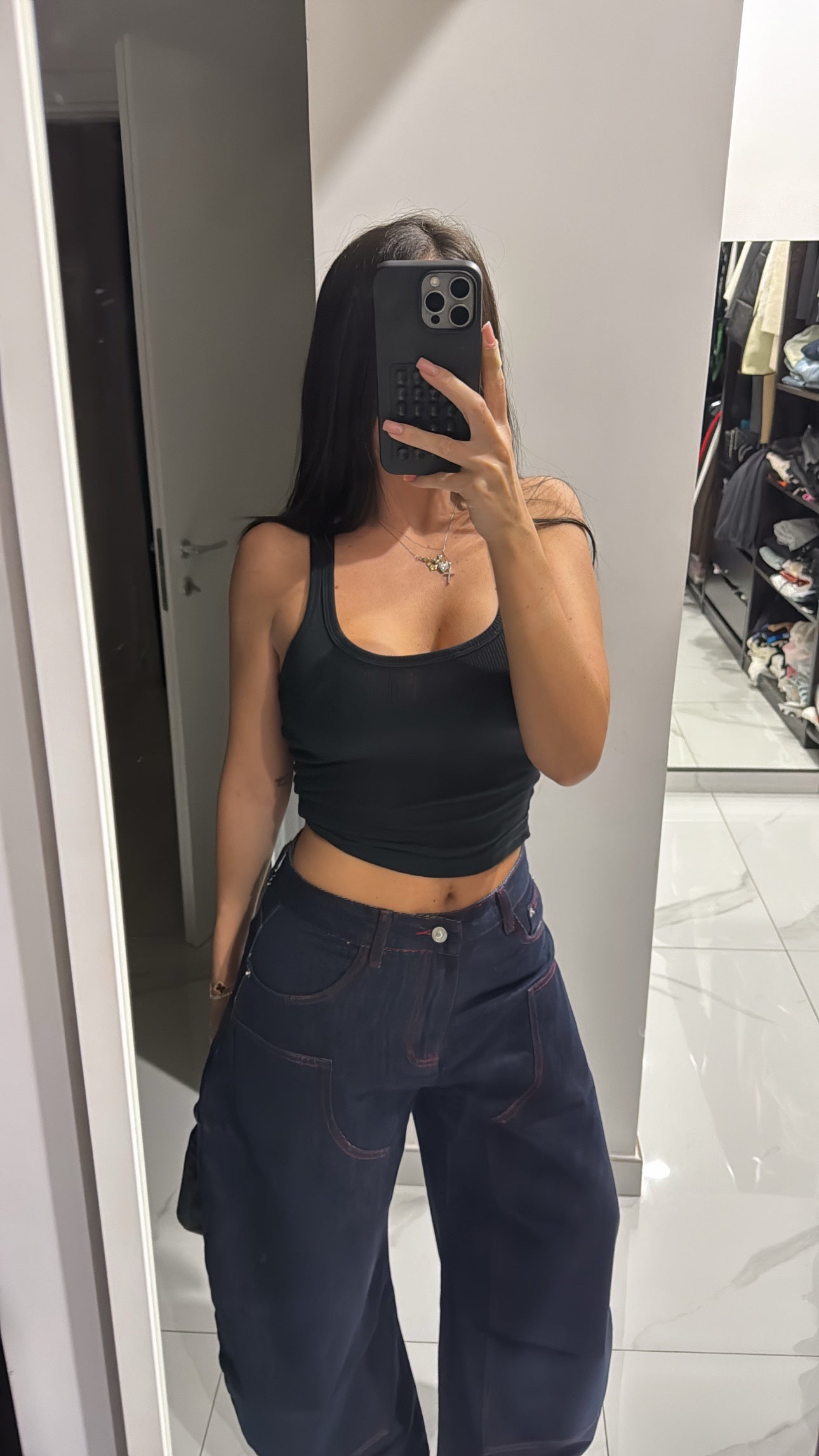 Jeans ballon cuciture rosse